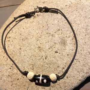 Bohemian Leather and Bone Bead Anklet